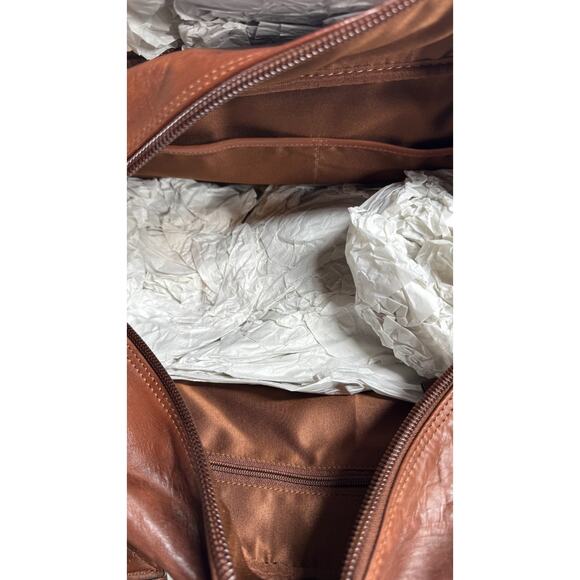 NFL Dallas Cowboys Brown Genuine Leather Weekender Duffel Bag New With Tags - Picture 6 of 16